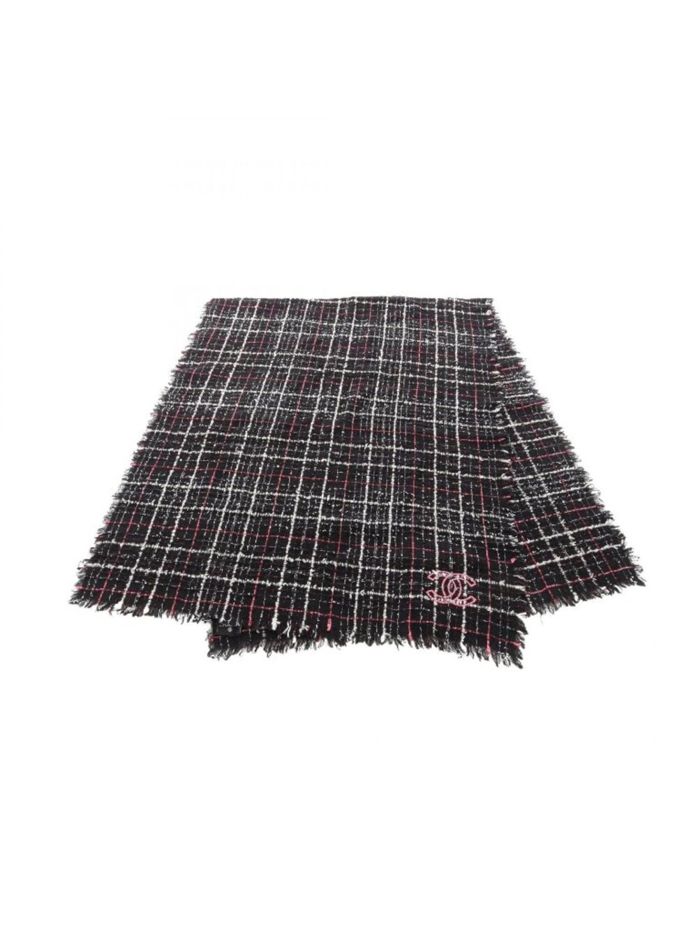 Chanel Shawl CC Logo Tweed Wool Scarf